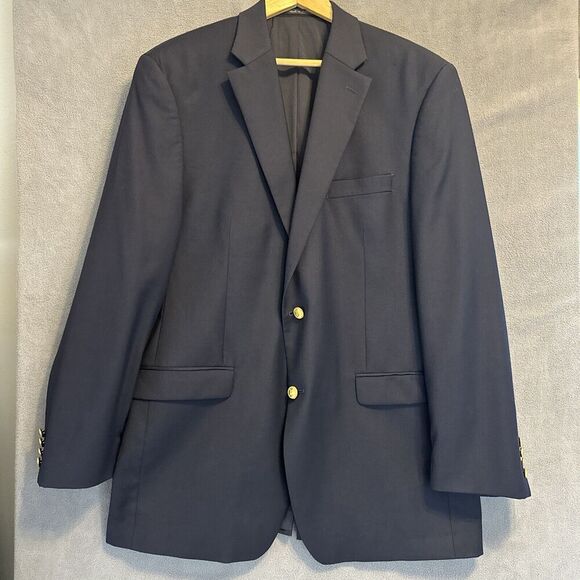 Lauren Ralph Lauren Wool Navy Blazer Mens 42L Gold Button Sport Coat Suit Jacket - Picture 1 of 10